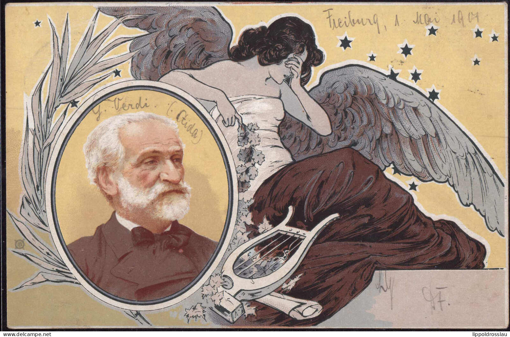 Gest. Verdi Jugendstil 1901, Briefmarke Entfernt - Altri & Non Classificati