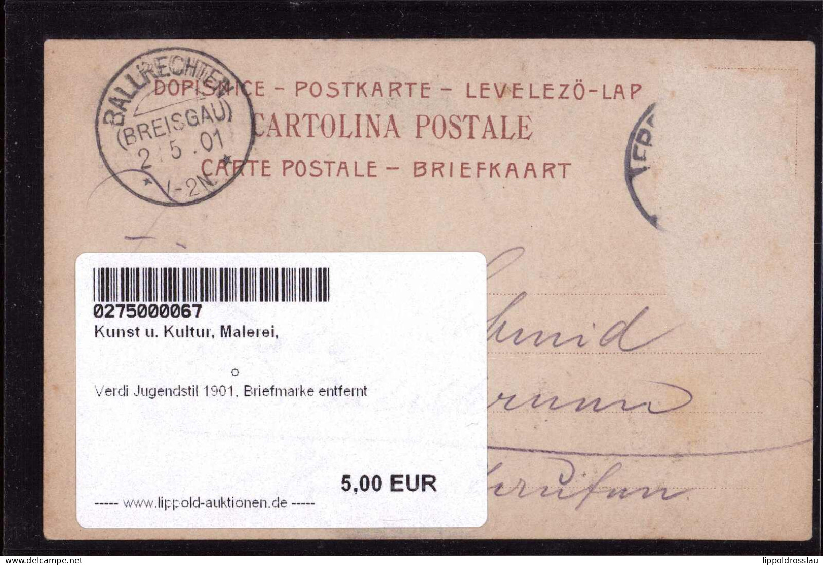 Gest. Verdi Jugendstil 1901, Briefmarke Entfernt - Andere & Zonder Classificatie