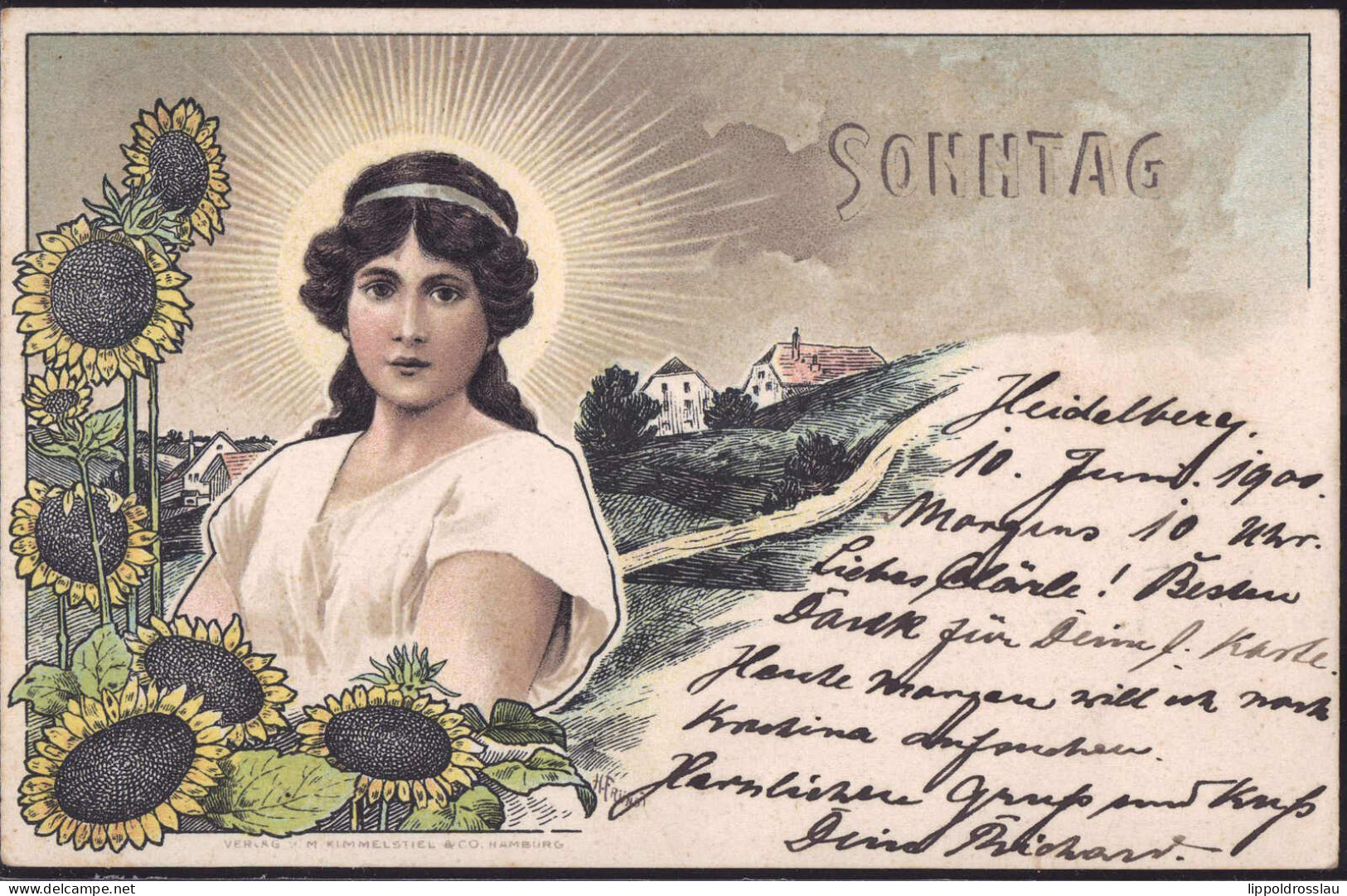 Gest. Dame Sonnenblumen Sommer 1900 - Sonstige & Ohne Zuordnung
