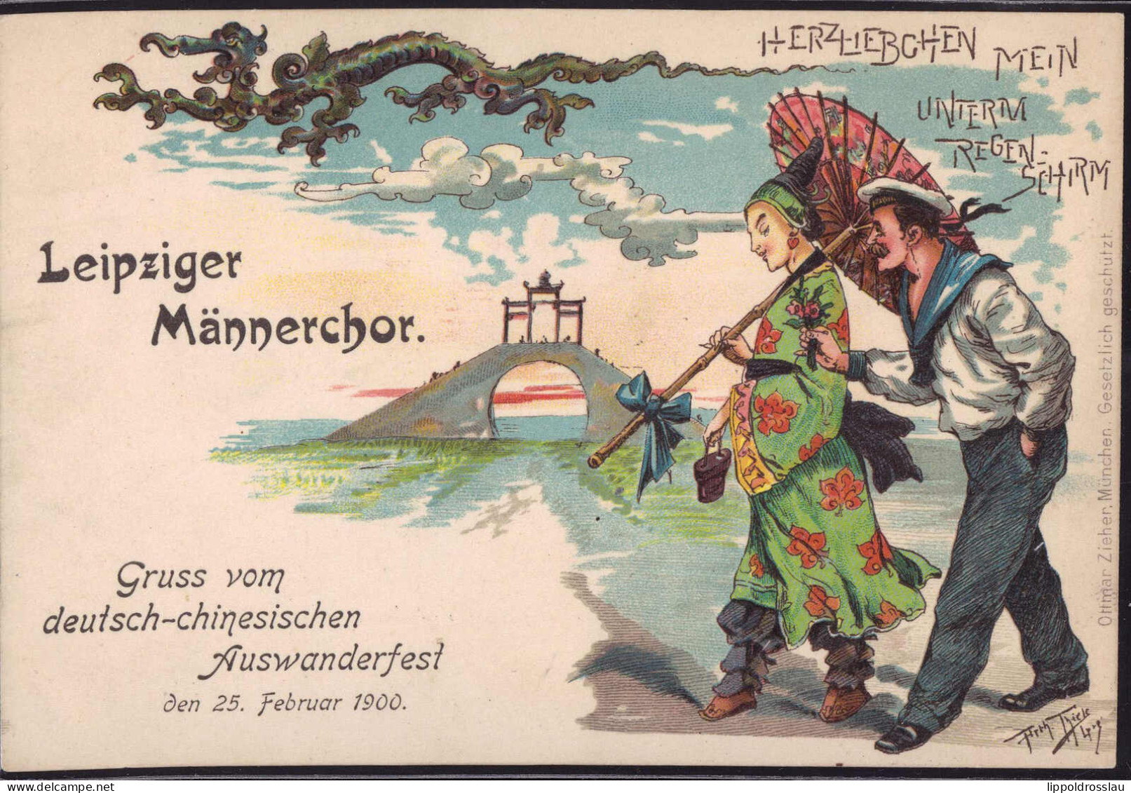 * Gruss Vom Leipziger Männerchor Deutsch-Chinesisches Auswandererfest Sign. A. Thiele - Thiele, Arthur