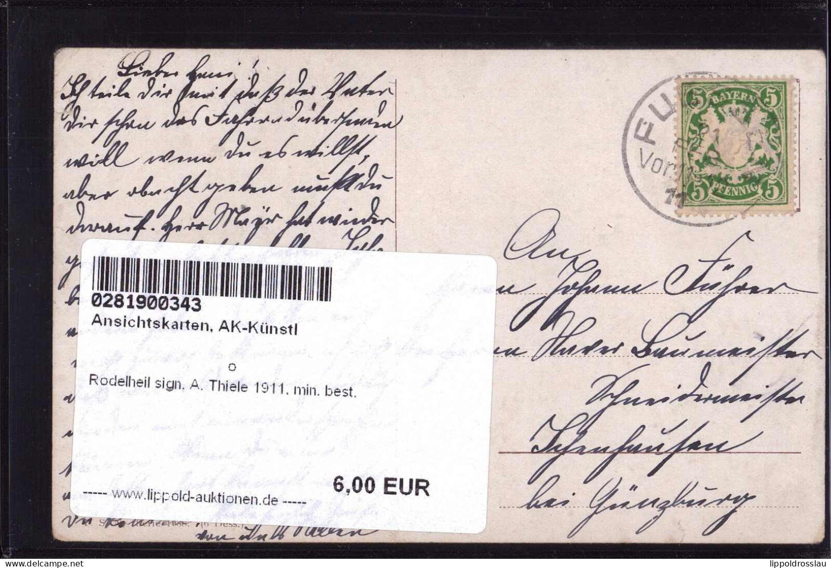 Gest. Rodelheil Sign. A. Thiele 1911, Min. Best. - Thiele, Arthur