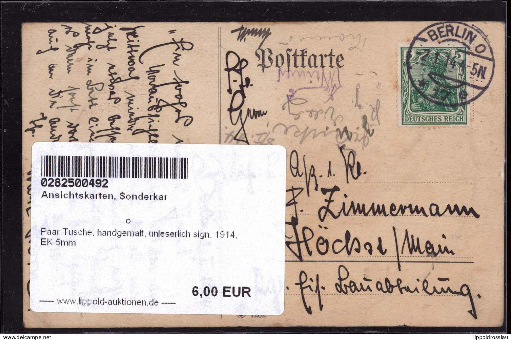 Gest. Paar Tusche, Handgemalt, Unleserlich Sign. 1914, EK 5mm - Unclassified