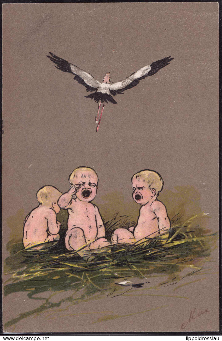 * Baby Storch Prägekarte Sign. Moe - Other & Unclassified