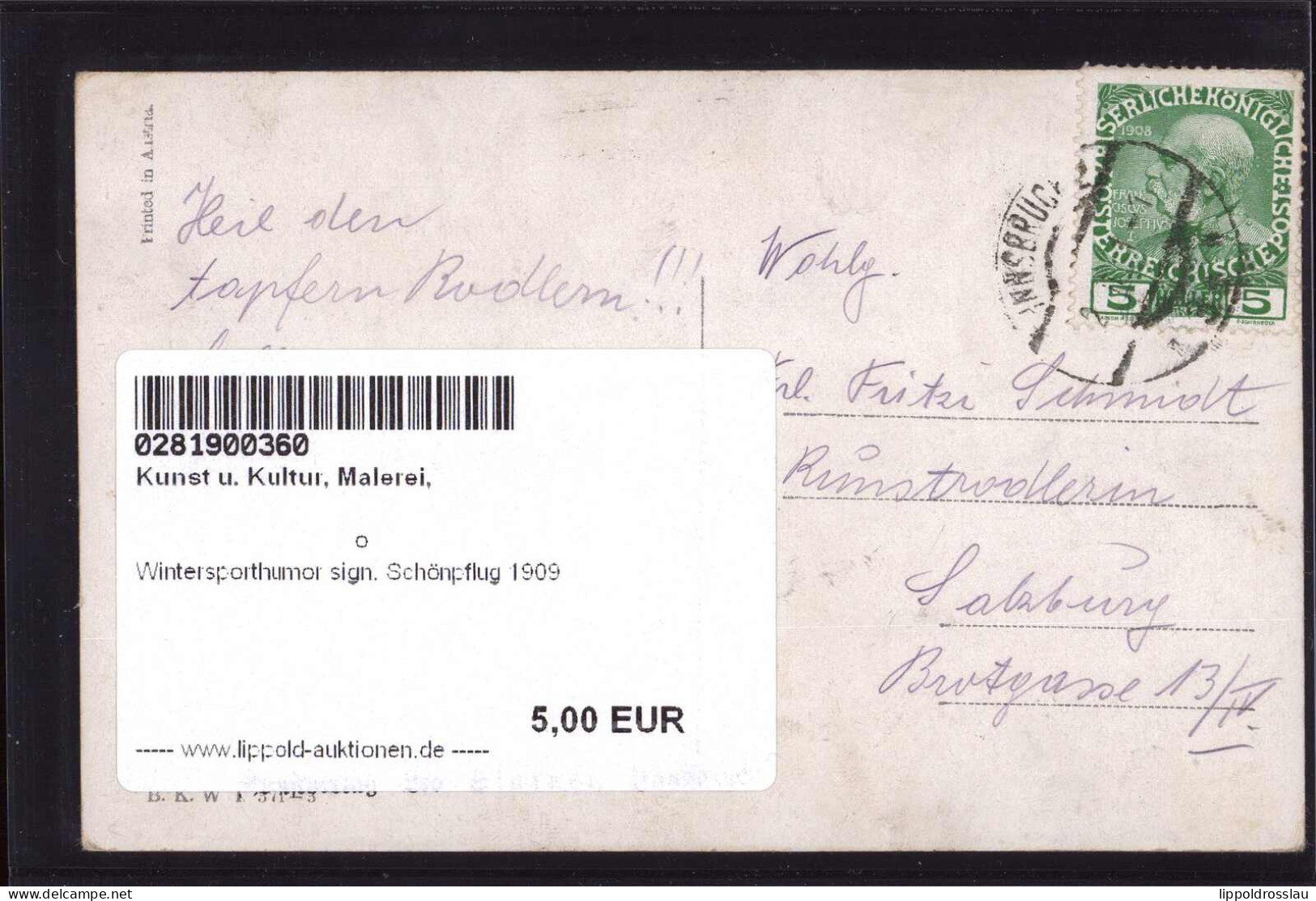 Gest. Wintersporthumor Sign. Schönpflug 1909 - Sonstige & Ohne Zuordnung
