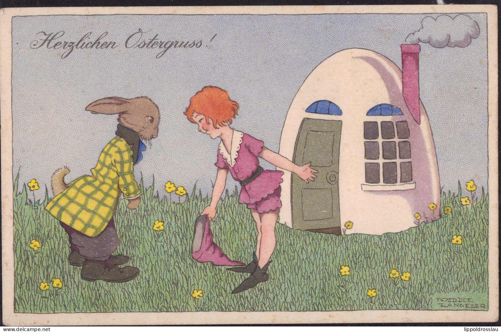 Gest. Ostern Hase Sign. Langeler M&B 2614 1927 - Other & Unclassified