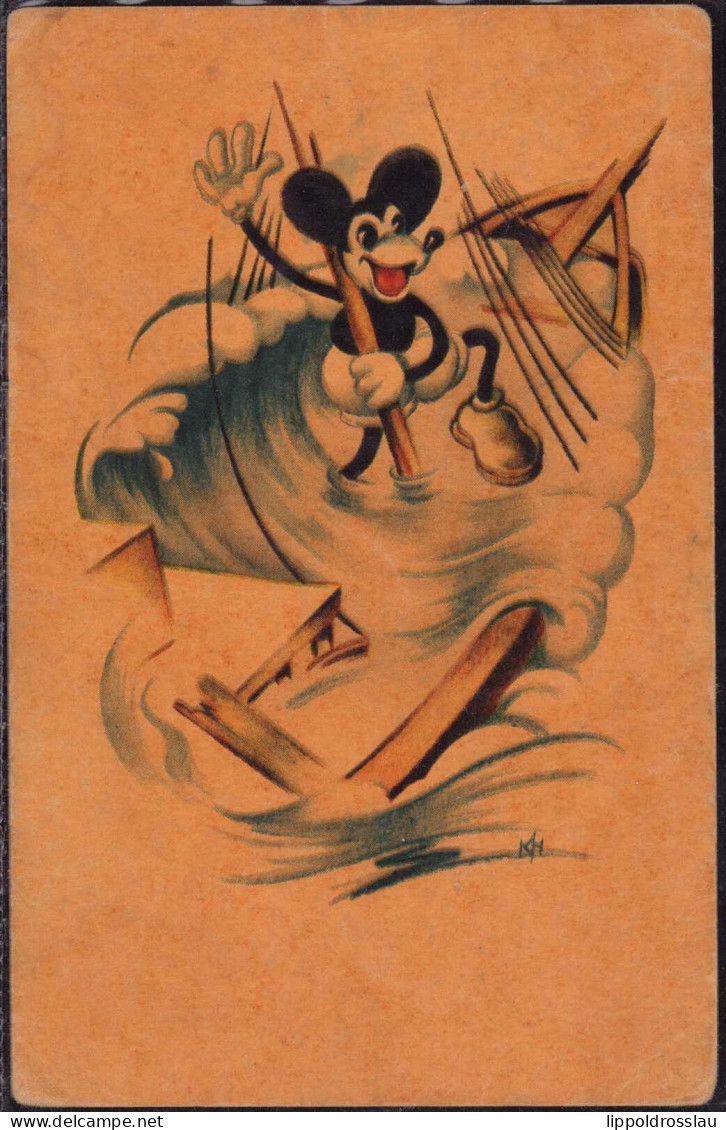 Gest. Mickey Disney Um 1940, Briefmarke Beschädigt, 2x EK 9mm - Sonstige & Ohne Zuordnung