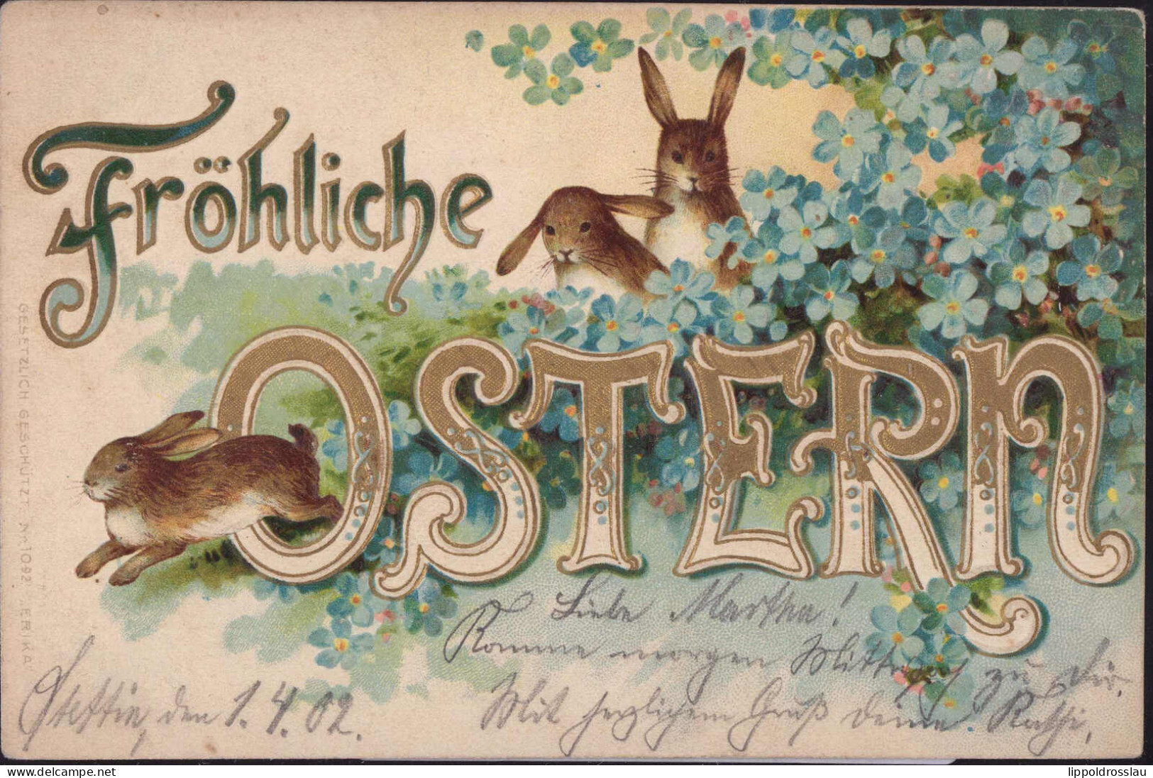 Gest. Ostern Hasen Prägekarte 1902 - Pasqua