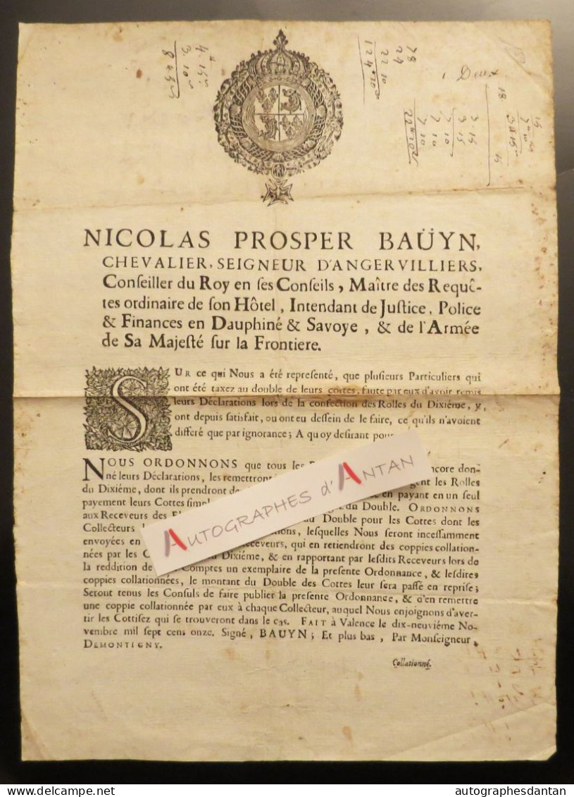 ● Valence 1711 Nicolas-Prosper BAUYN D'ANGERVILLIERS Drôme Dauphiné Savoye Affiche Placard Savoie - Afiches