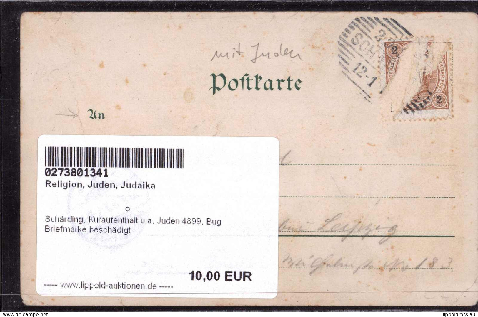Gest. Schärding, Kuraufenthalt U.a. Juden 4899, Bug Briefmarke Beschädigt - Jewish