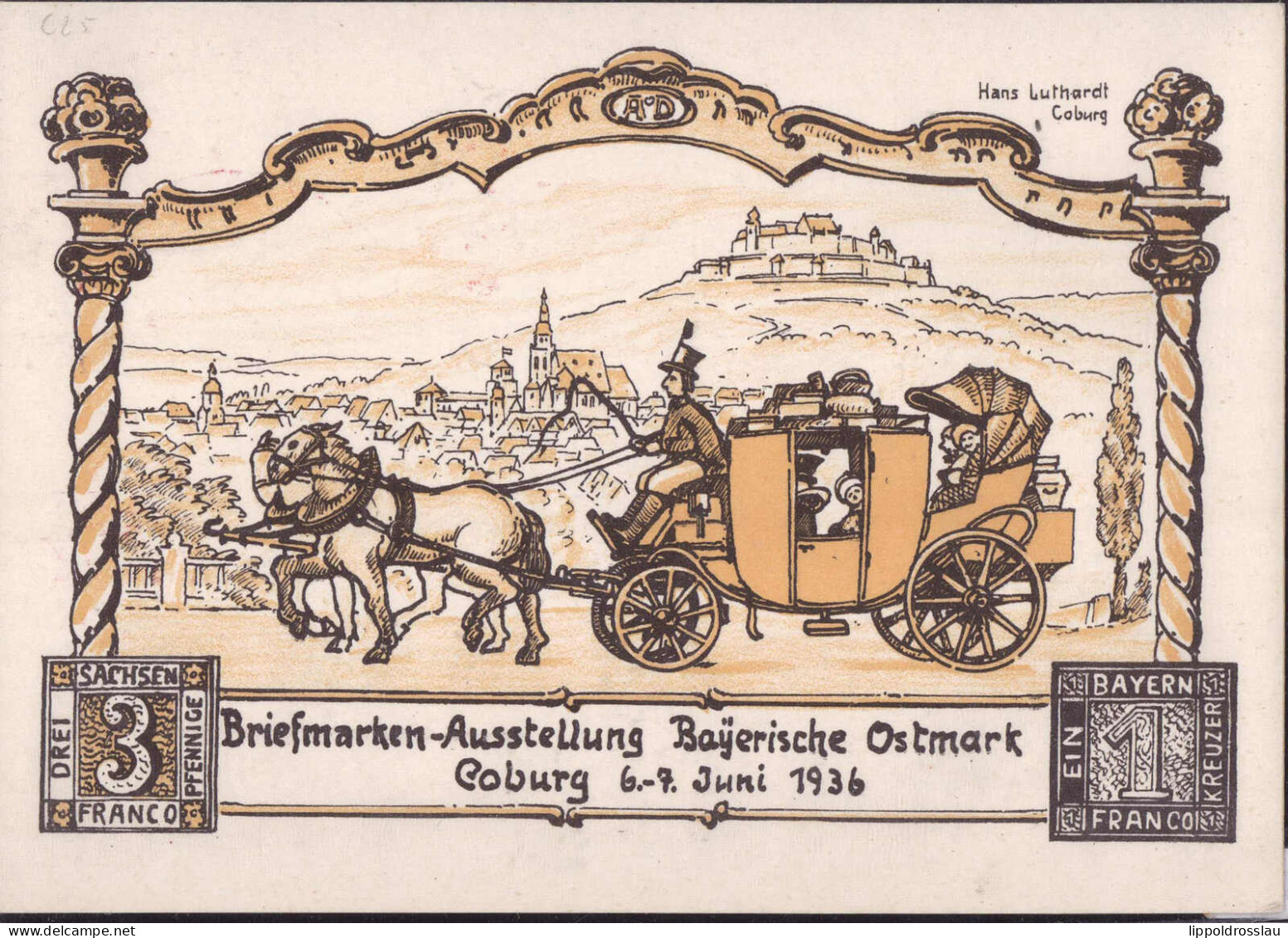 Gest. Coburg Briefmarkenausstellung 1936 Privatganzsache DR PP 122 C 26/I - Timbres (représentations)