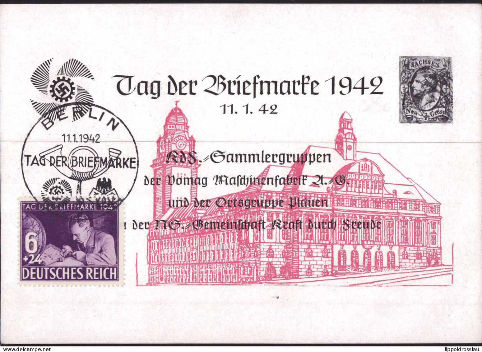 Gest. Plauen Briefmarkenausstellung 1942 SST - Timbres (représentations)