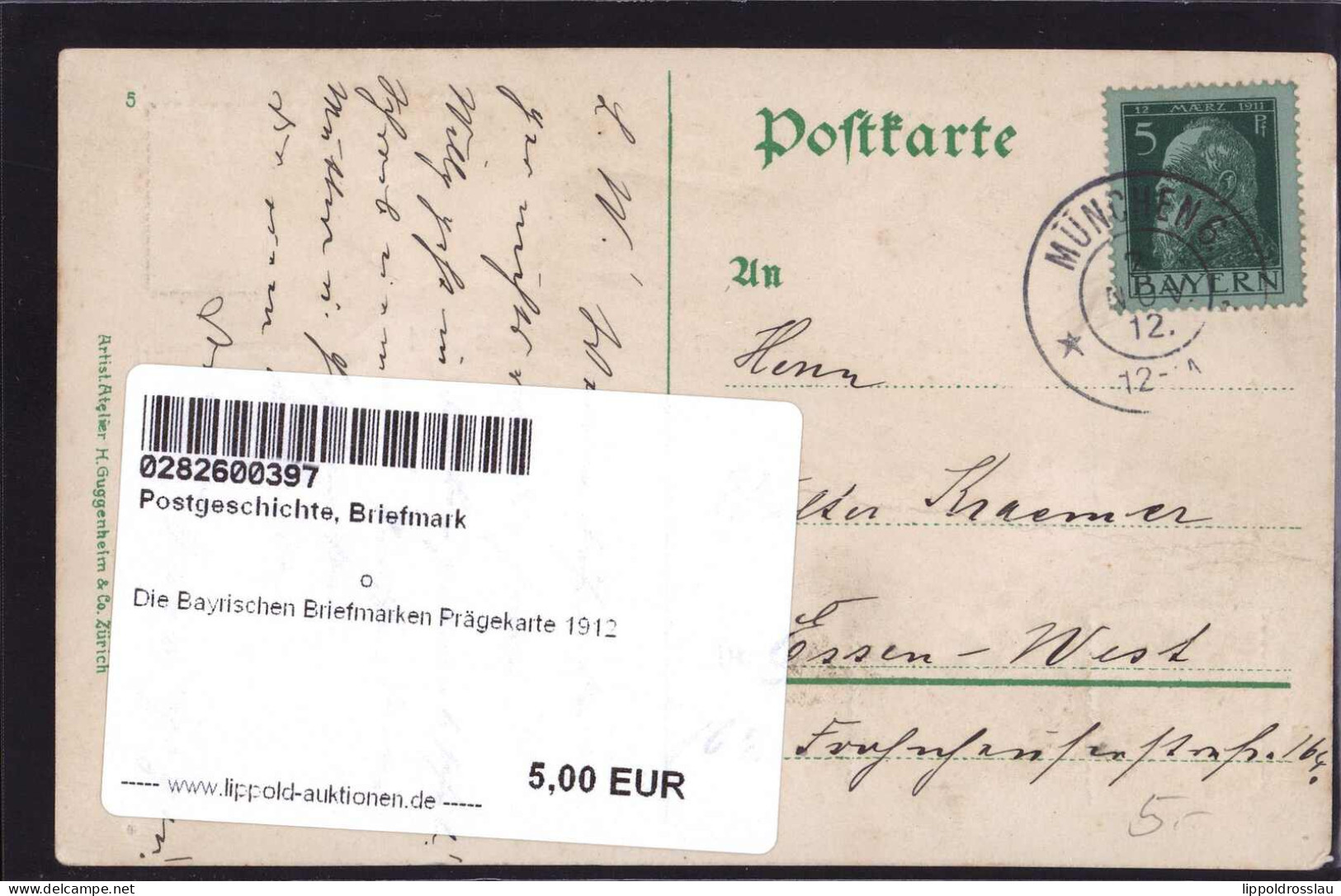 Gest. Die Bayrischen Briefmarken Prägekarte 1912 - Sellos (representaciones)