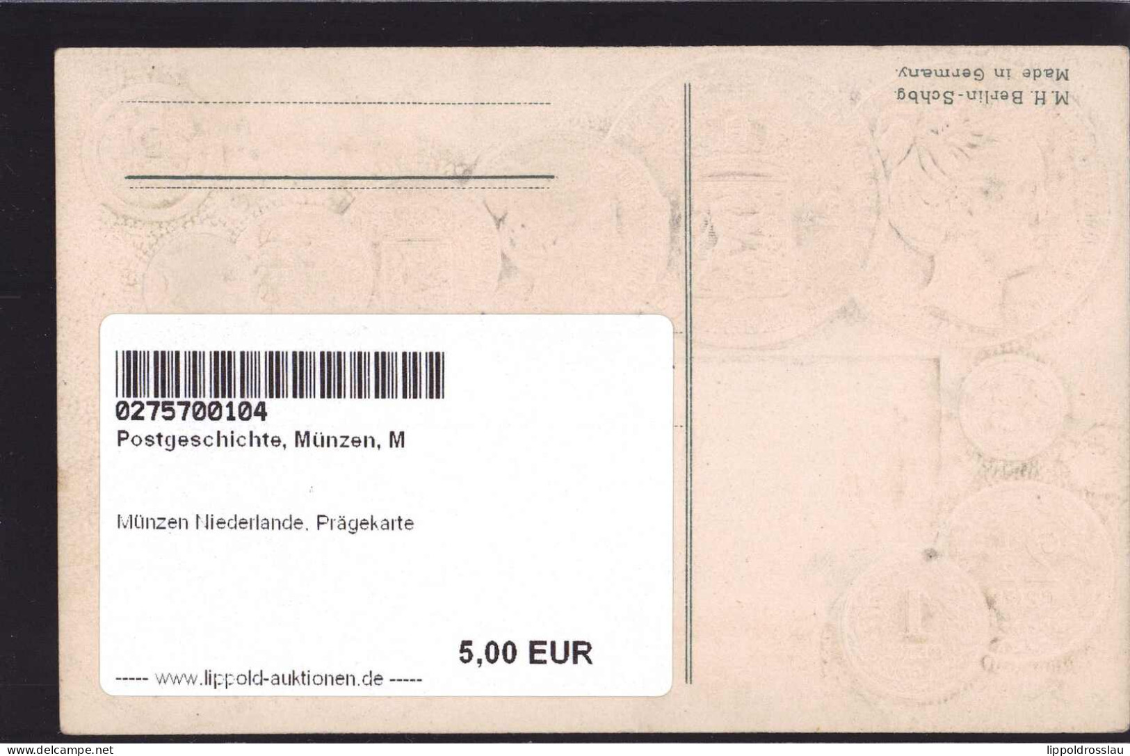 * Münzen Niederlande, Prägekarte - Monnaies (représentations)