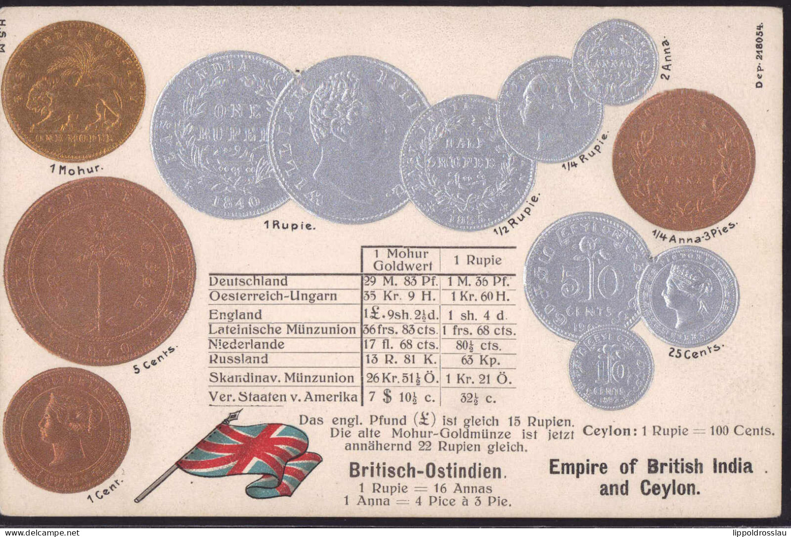 * Münzen Britisch-Ostindien, Prägekarte - Monnaies (représentations)