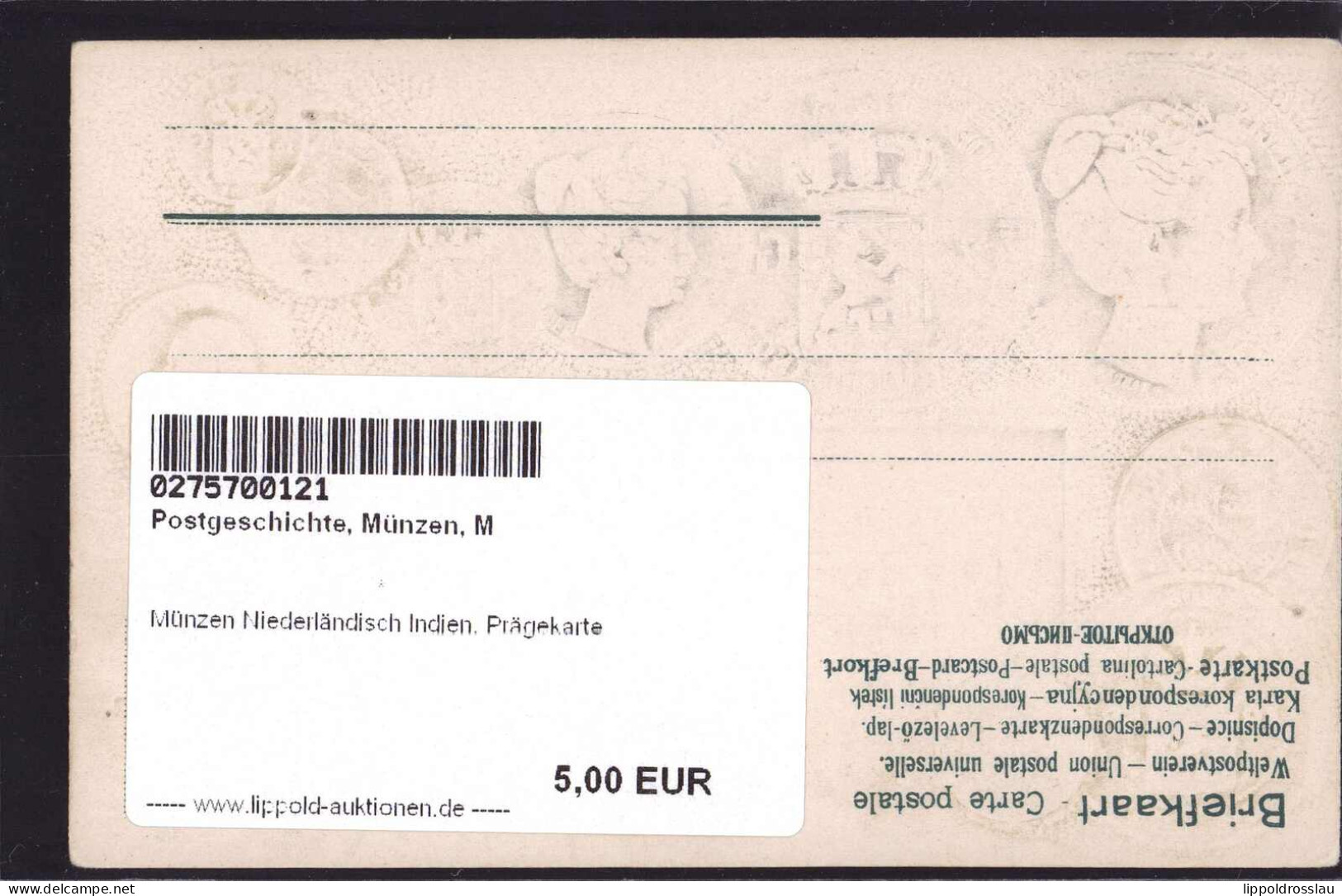 * Münzen Niederländisch Indien, Prägekarte - Coins (pictures)