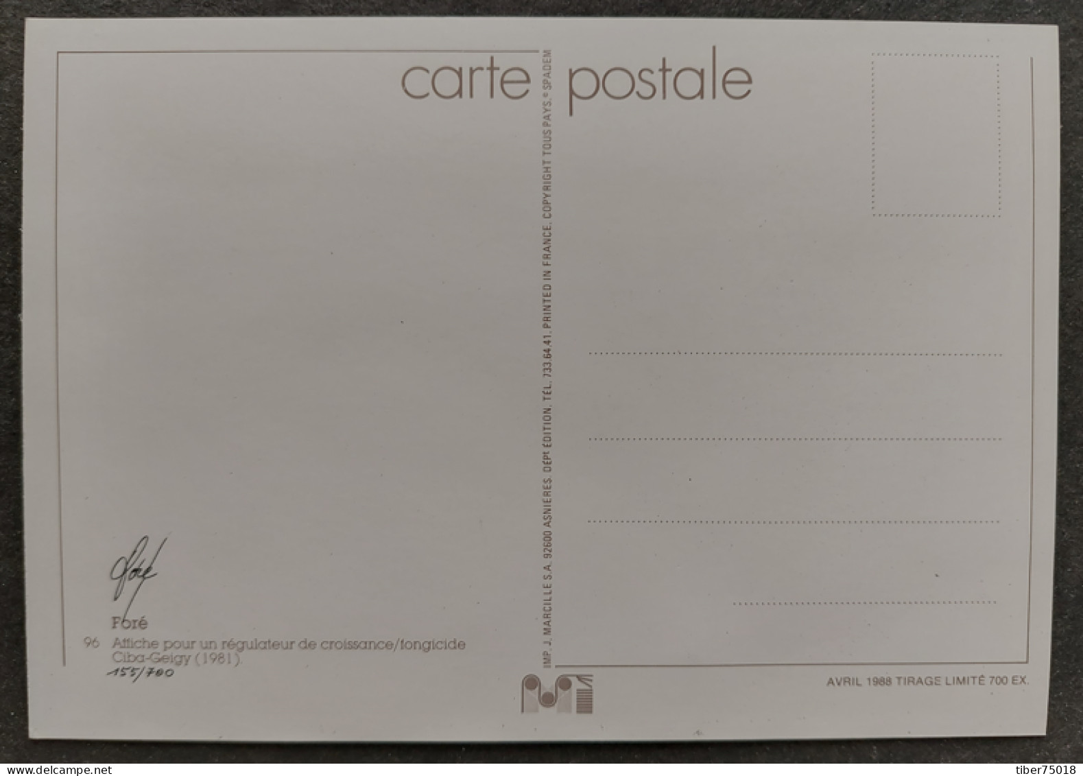 Carte Postale, Affiche Pour Un Régulateur De Croissance/fongicide Ciba-Geicy (1981) Illustration Foré (signature Au Dos) - Fore