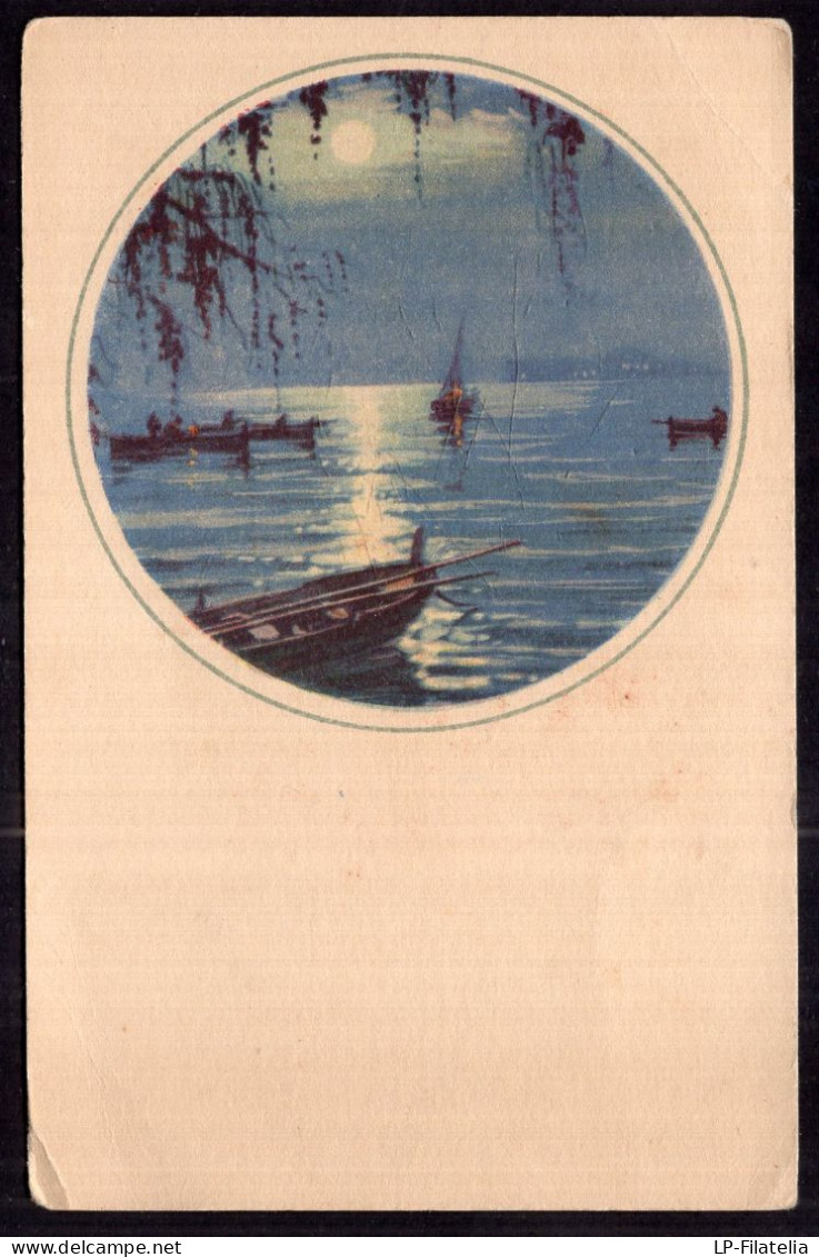 Postcard - Illustration - Boats In Night View - Embarcaciones