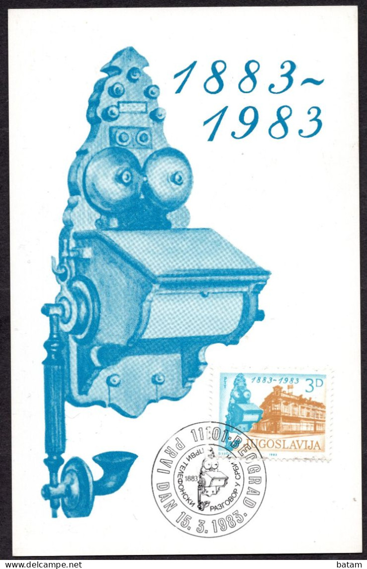 Yugoslavia 1983 - The 100th Anniversary Of Telephone In Serbia - Maximum Card - Briefe U. Dokumente