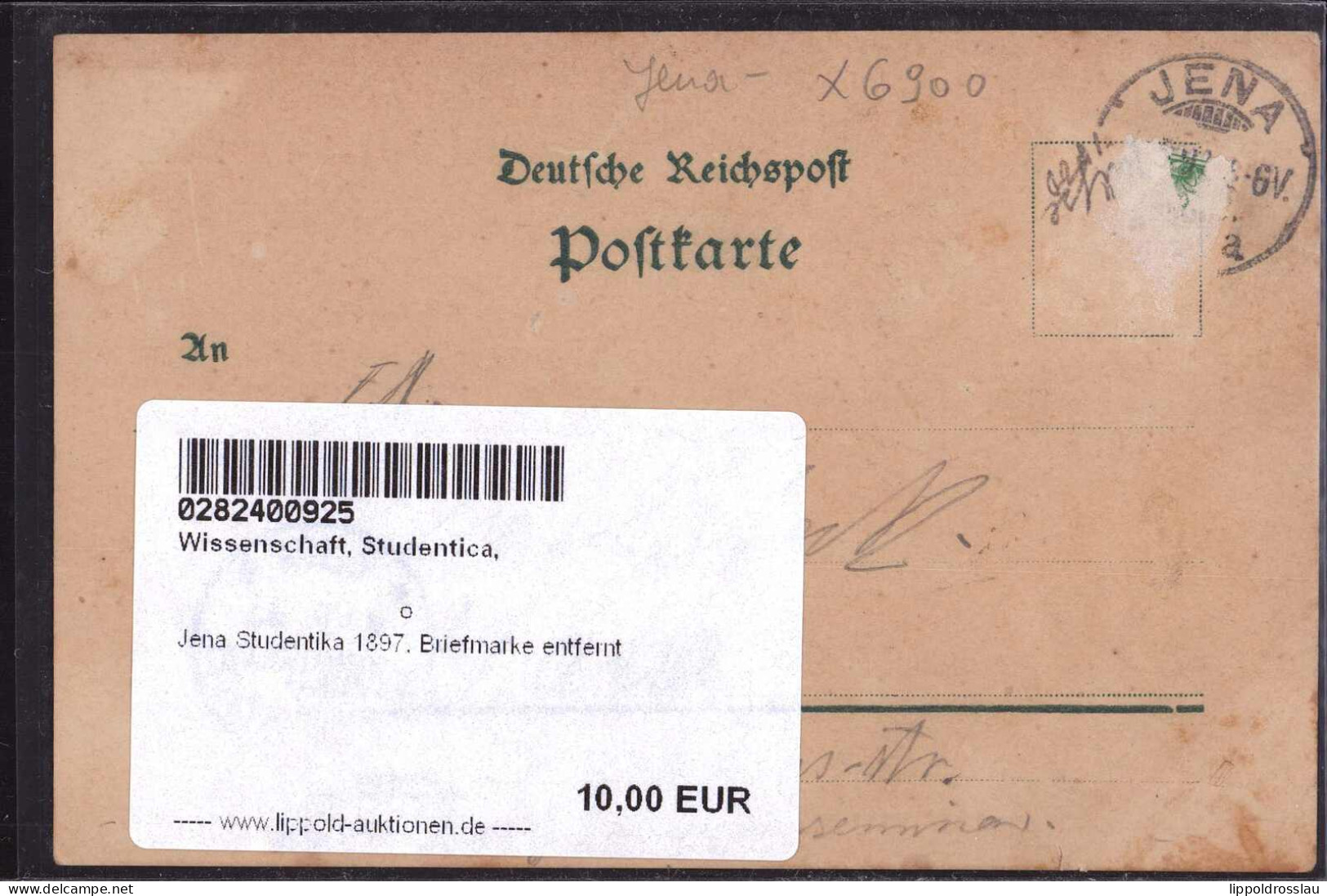 Gest. Jena Studentika 1897, Briefmarke Entfernt - Vari