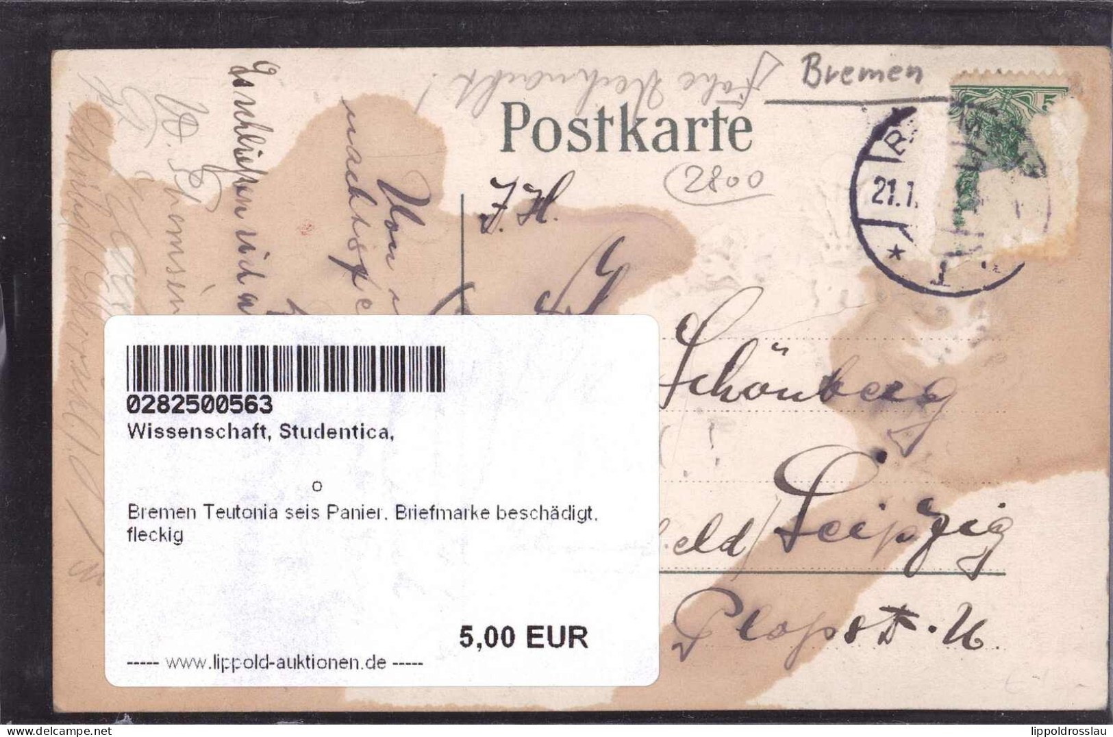 Gest. Bremen Teutonia Seis Panier, Briefmarke Beschädigt, Fleckig - Autres