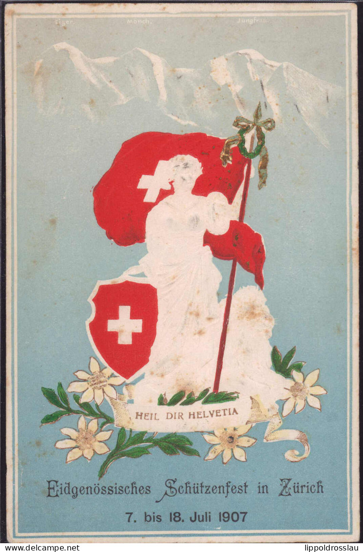 Gest. Zürich Schützenfest 1907 Prägekarte SST Bedarf, Etwas Fleckig - Tiro (armas)