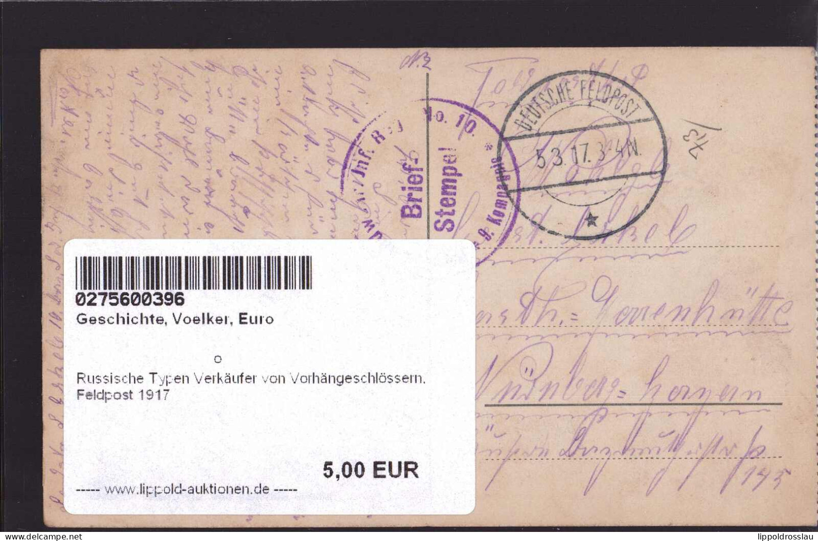 Gest. Russische Typen Verkäufer Von Vorhängeschlössern, Feldpost 1917 - Europe