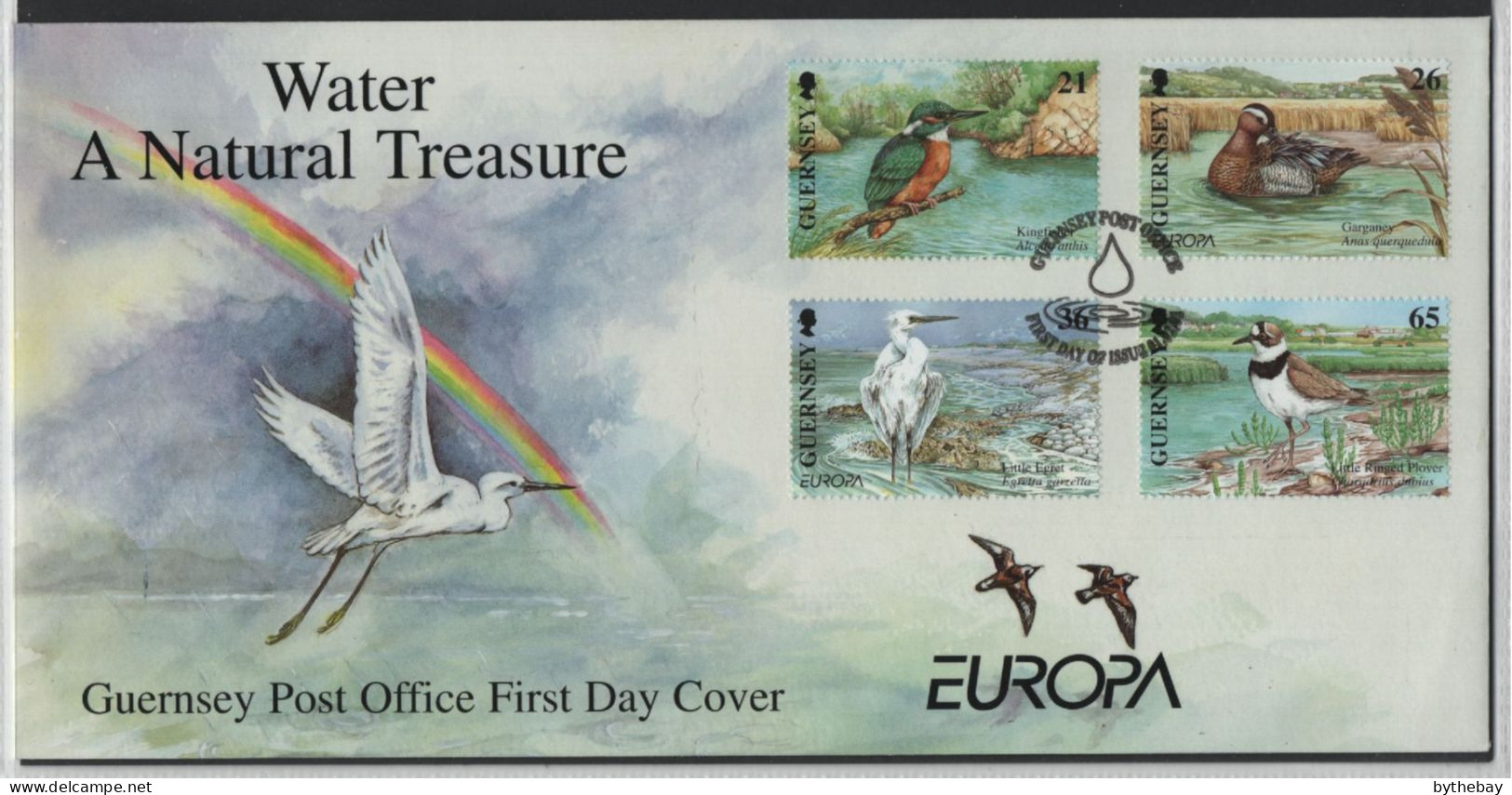 Guernsey 2001 FDC Sc 732-735 Kingfisher, Gargany, Egret, Plover EUROPA - Guernesey