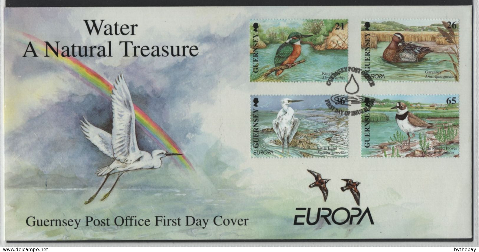 Guernsey 2001 FDC Sc 732-735 Kingfisher, Gargany, Egret, Plover EUROPA - Guernsey