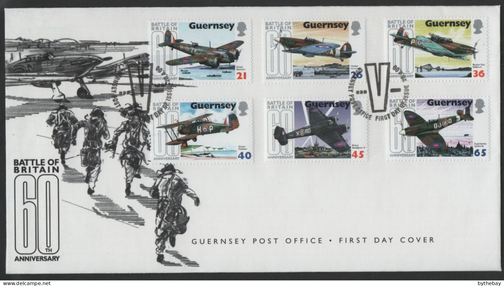 Guernsey 2000 FDC Sc 713-718 Airplanes Battle Of Britain 60th Ann - Guernesey