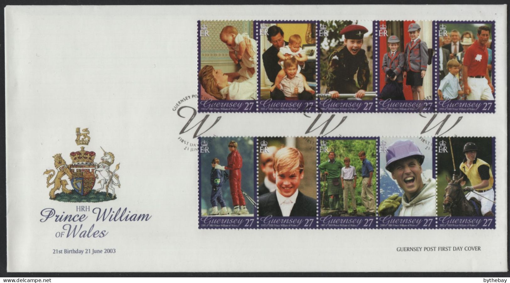 Guernsey 2003 FDC Sc 808a-808j Prince William's 21st Birthday - Guernesey