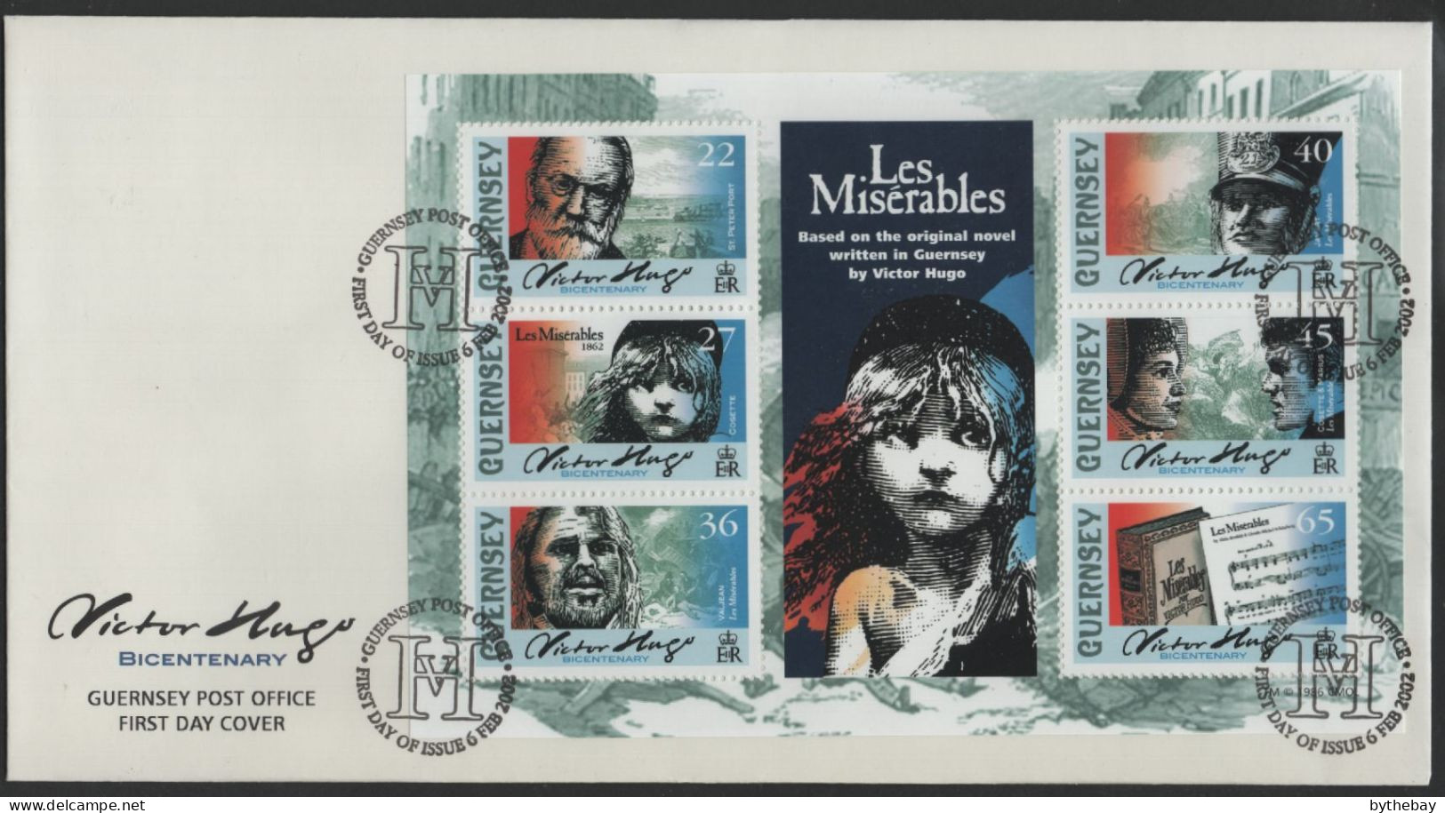 Guernsey 2002 FDC Sc 767a Les Miserables Victor Hugo 200th Birth Ann Sheet - Guernesey