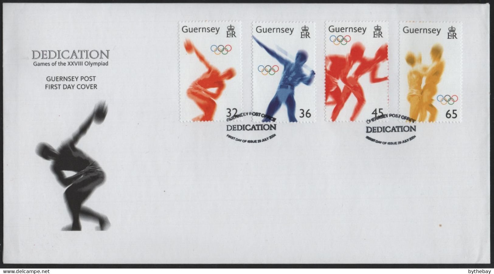 Guernsey 2004 FDC Sc 844-847 Discus, Javelin, Track, Wrestling Athens Olympics - Guernsey