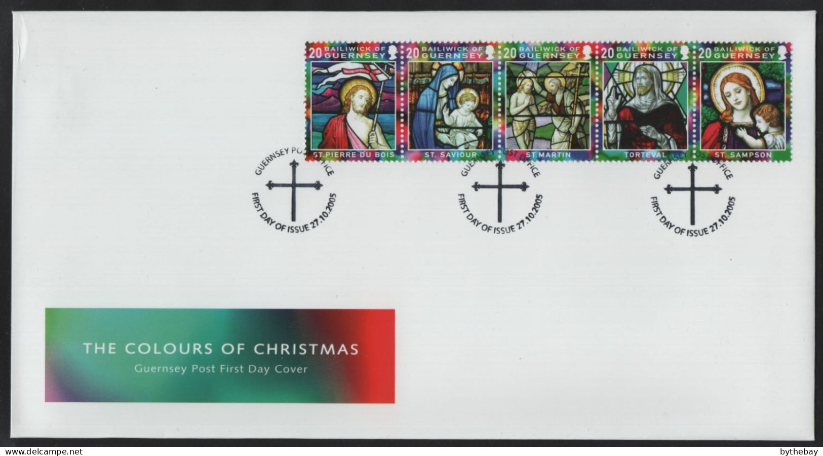 Guernsey 2005 FDC Sc 880 20p Stained Glass Church Windows Christmas Strip - Guernesey