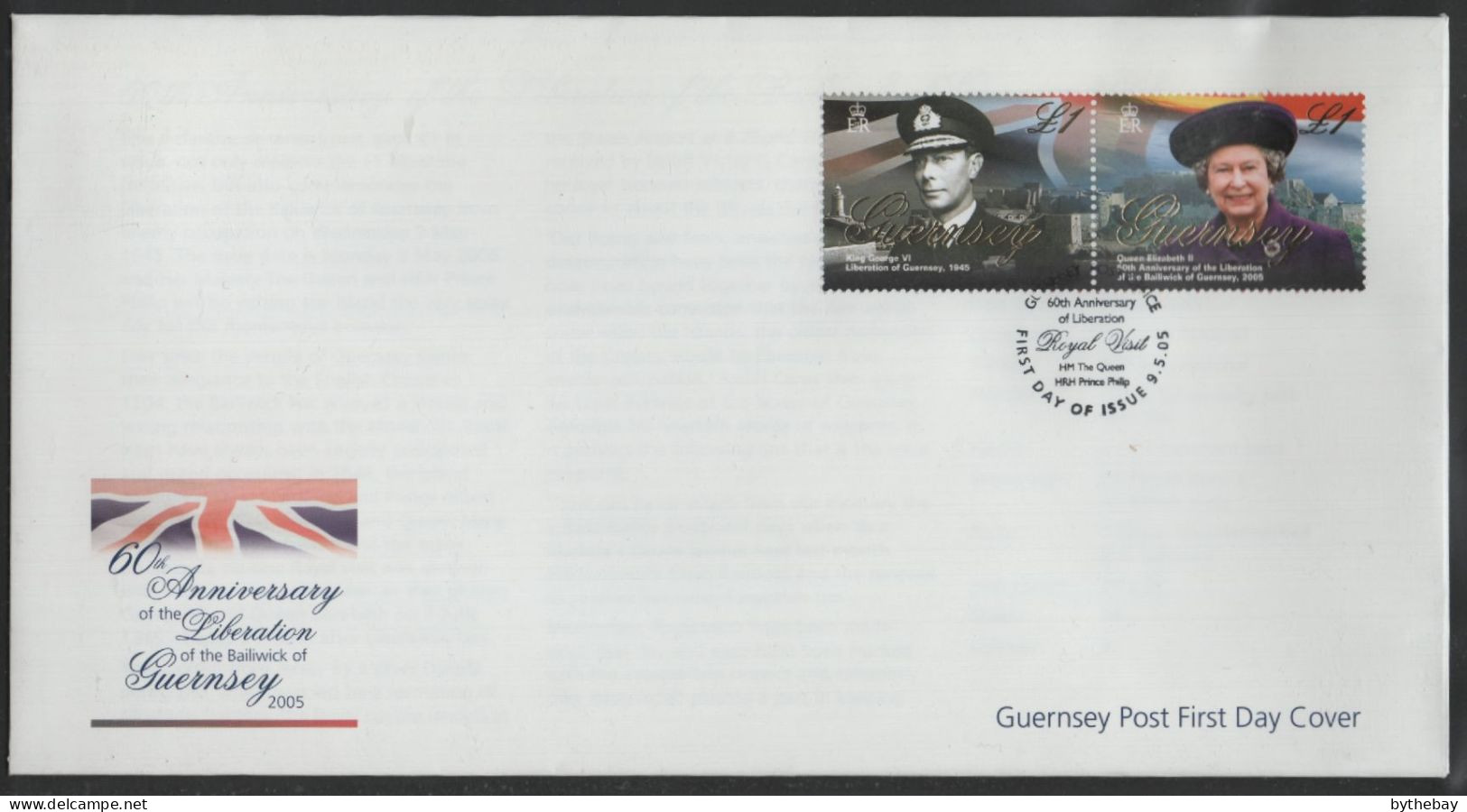 Guernsey 2005 FDC Sc 866 King George VI, QEII Liberation 60th Ann Pair - Guernesey