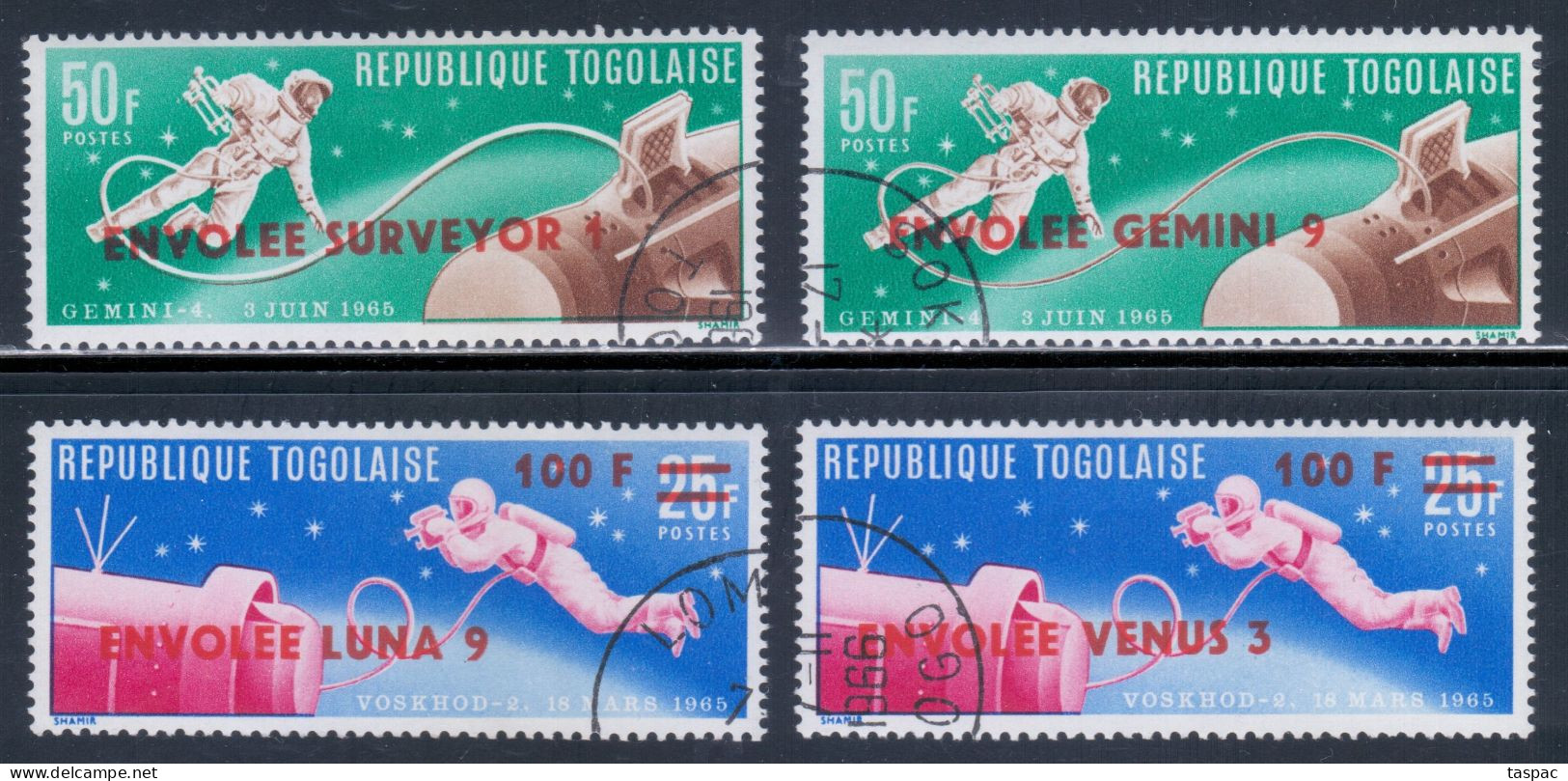 Togo 1966 Mi# 513-516 B Used - Overprinted - US And USSR Achievements In Space - Togo (1960-...)