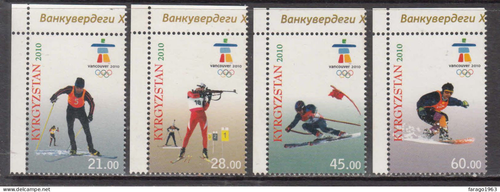 2010 Kyrgyzstan Vancouver Winter Olympics Skiing Complete Set Of 4 MNH - Kyrgyzstan