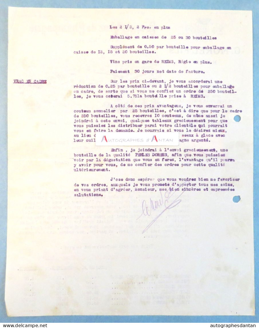 ● G. MOREL Fils REIMS Grands Vins De Champagne & Mousseux - Lettre Illustrée 1933 Tarifs  Vin - M Verguet à Cressia JURA - Food