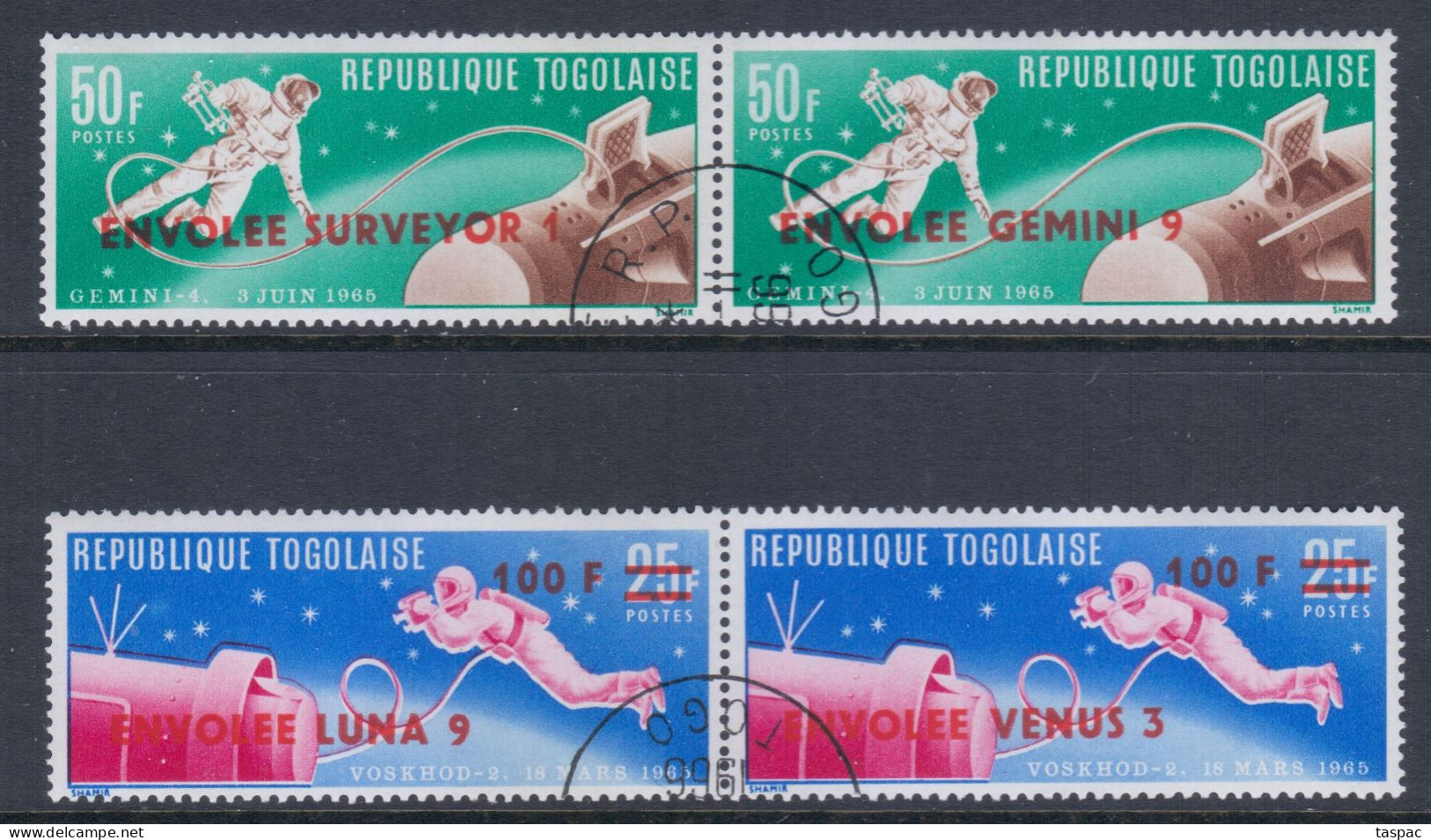 Togo 1966 Mi# 513-516 B Used - Overprinted - 2 Pairs - US And USSR Achievements In Space - Africa