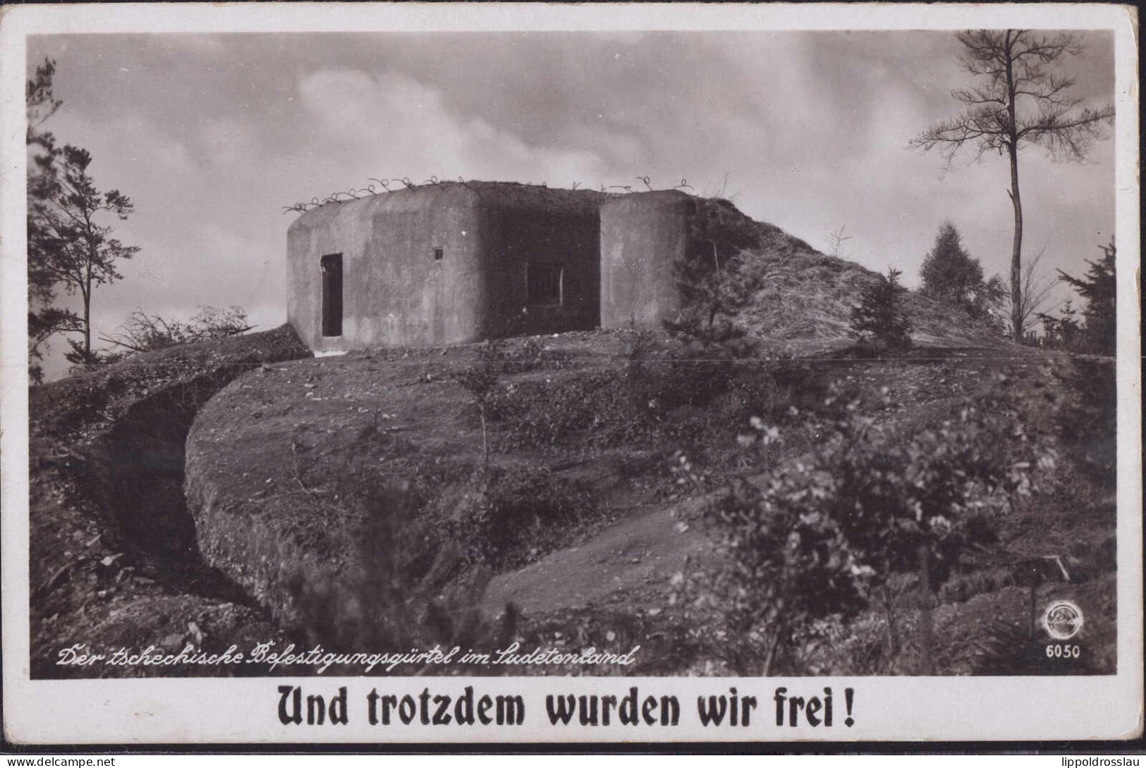 Gest. Bunker Im Sudetenland Karte 6050, Briefmarke Beschädigt - Guerre 1939-45