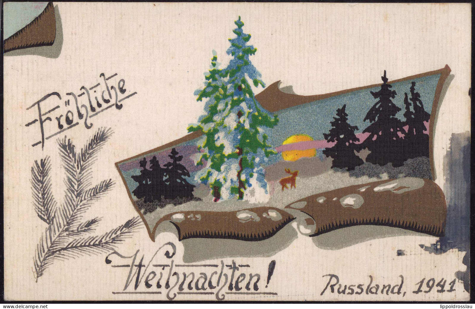 Weihnachten 1941 Aus Russland, Handgemalt Feldpost - Guerre 1939-45