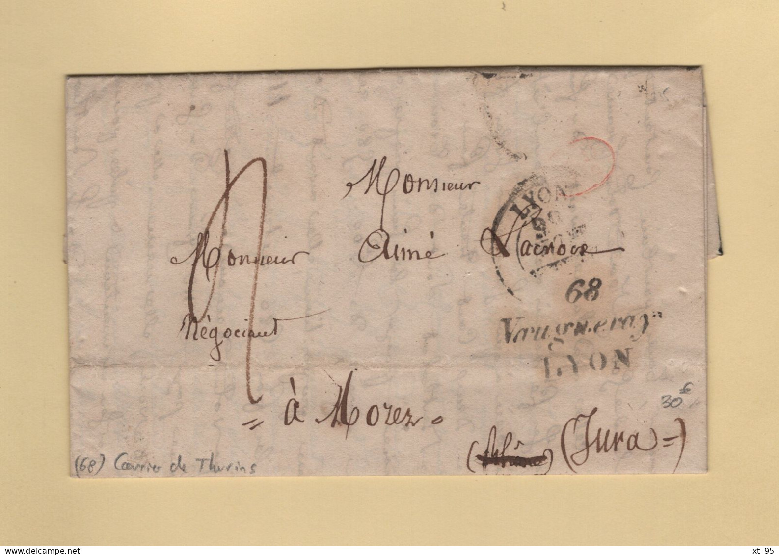 Vaugneray Lyon - 68 - Rhone - Cursive - 1835 - Courrier De Thurins - 1801-1848: Vorläufer XIX