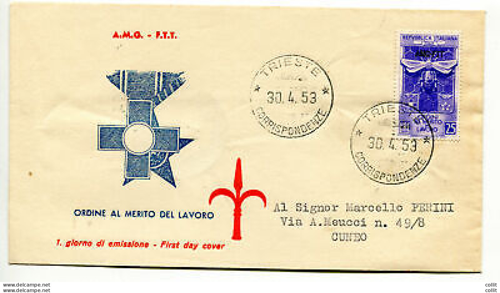 Trieste A - Merito Del Lavoro Su Busta FDC Racc. - Mint/hinged