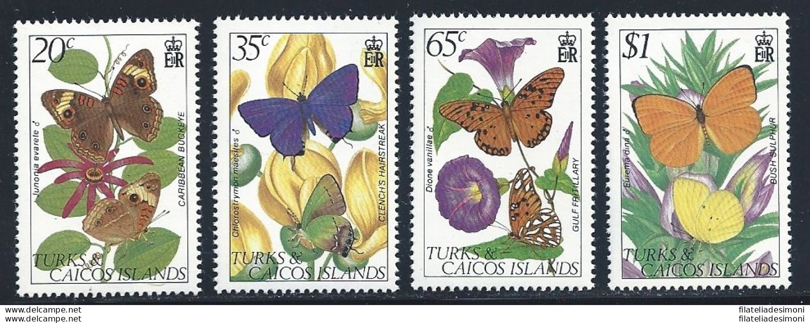 1982 TURKS AND CAICOS - Yv N. 571-574 Farfalle 4 Val. MNH** - Butterflies