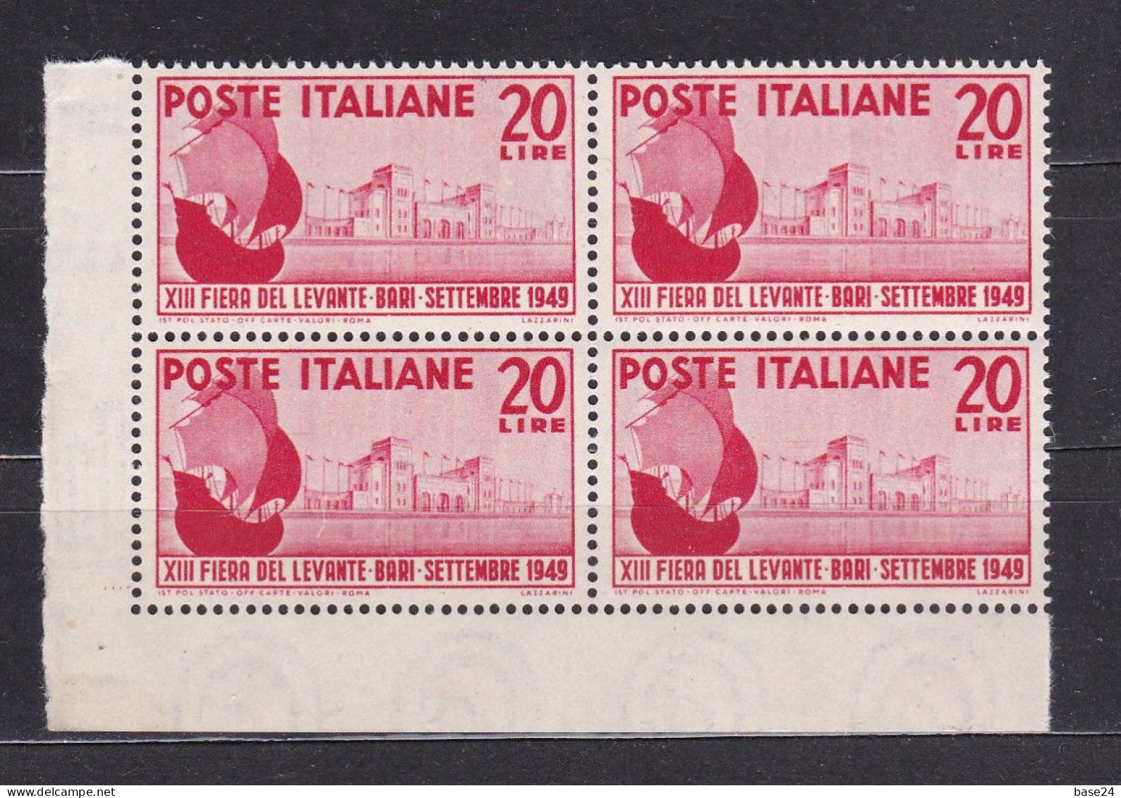 1949 Italia Italy Repubblica FIERA DEL LEVANTE BARI 4 Serie In Quartina MNH** LEVANTE FAIR Block 4 - 1946-60: Mint/hinged