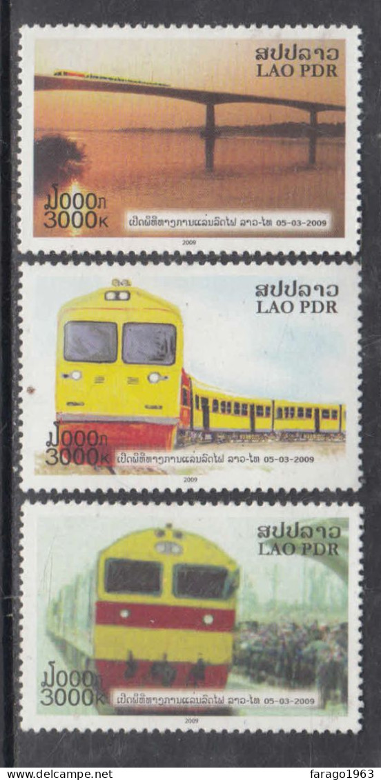 2009 Laos Trains Railway To Thailand Complete Set Of 3 MNH - Laos