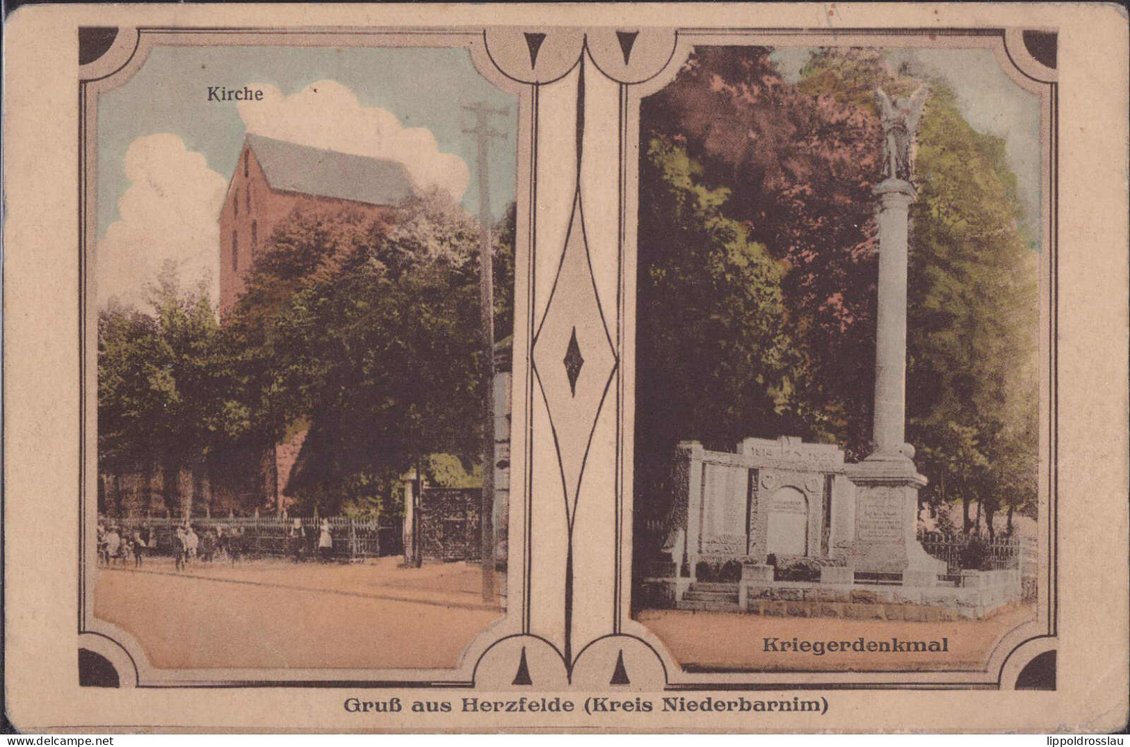 Gest. O-1274 Herzfelde Kriegerdenkmal Kirche, Briefmarke Entfert, Ecken Best. - Strausberg