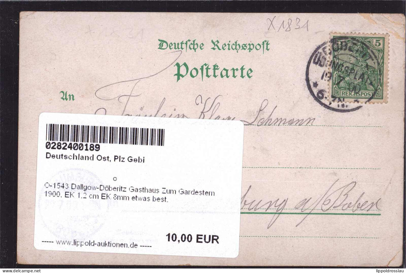 Gest. O-1543 Dallgow-Döberitz Gasthaus Zum Gardestern 1900, EK 1,2 Cm EK 8mm Etwas Best. - Falkensee