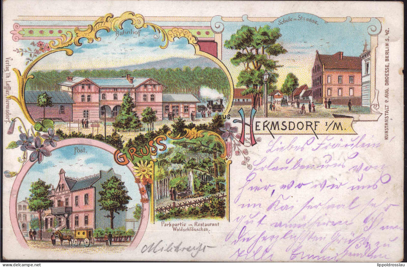 Gest. O-1601 Hermsdorf Bahnhof Post Schule 1898, Min. Best. - Koenigs-Wusterhausen