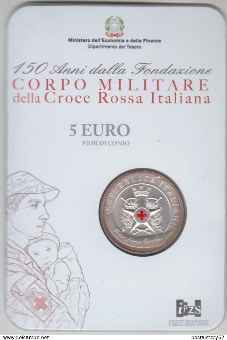 150 Anni Dalla Fondazione - Corpo Militare Della Croce Rossa Italiana -  Moneta Arg. 925% Da 5 Euro In FDC - Conmemorativas