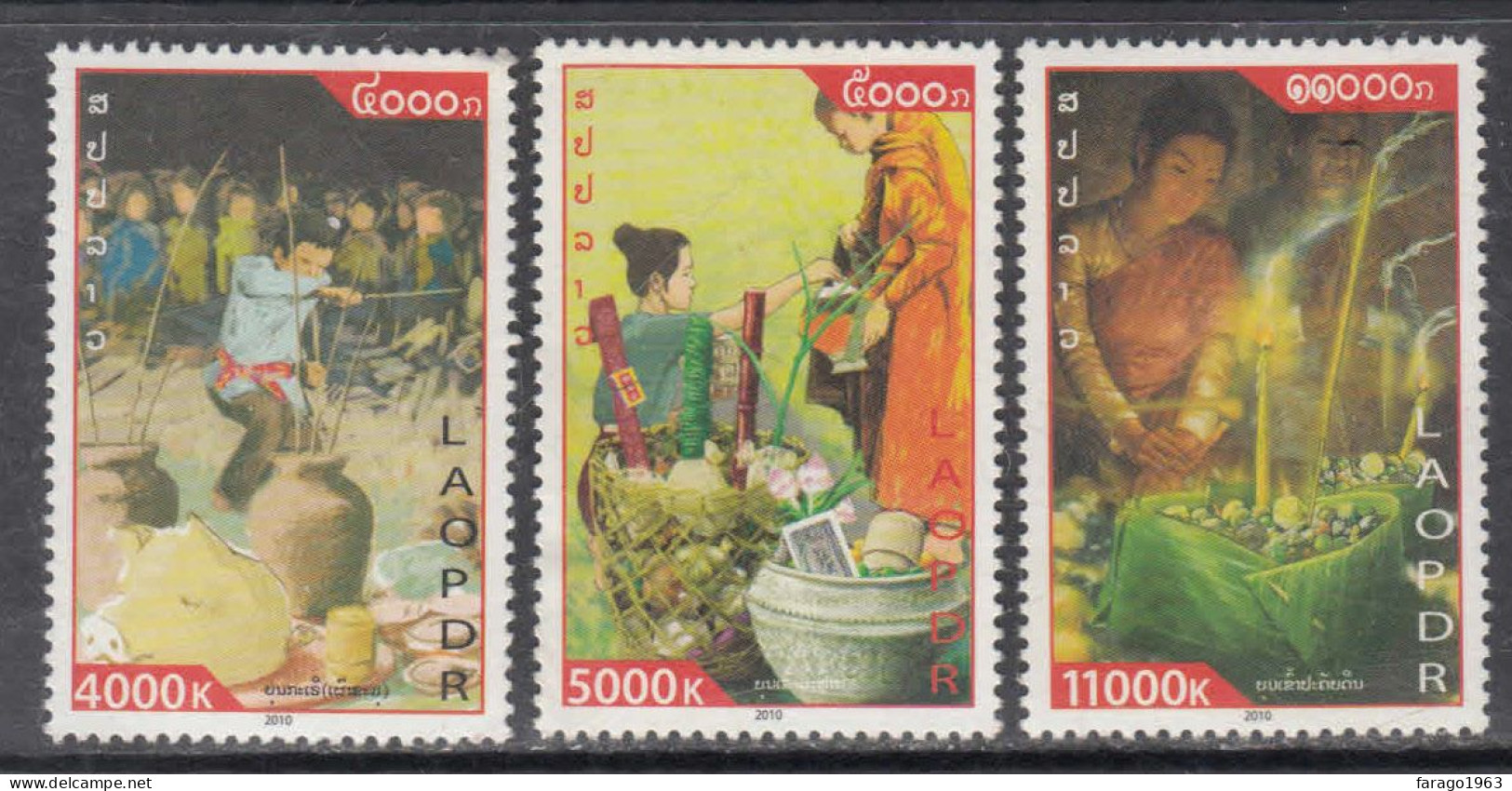 2010 Laos Rice Blessing Festival  Complete Set Of 3 MNH - Laos